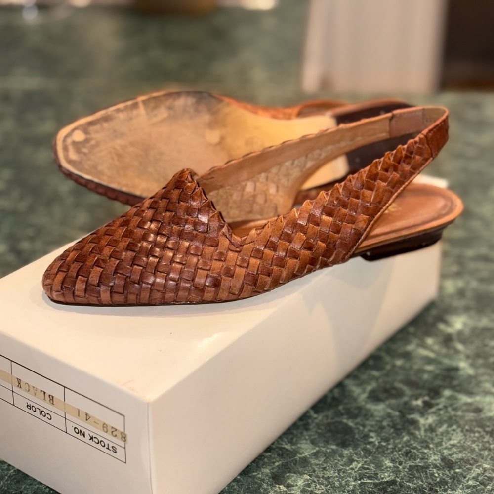 VINTAGE Beliza Leanna Woven Leather Slingback Flats